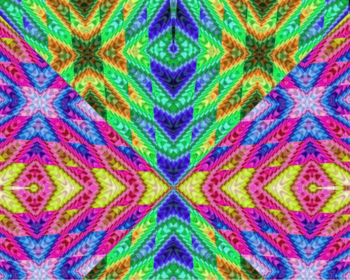 Image d’un motif psychédélique multicolore avec des motifs géométriques vibrants, idéal pour des accessoires de mode audacieux et uniques.