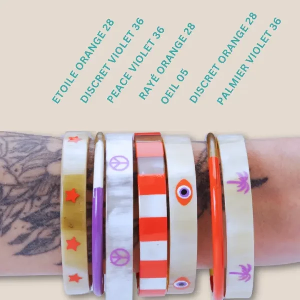 Bracelet corne 10mm PALMIER Orange 28-2 Bracelet corne PALMIER Orange 28
