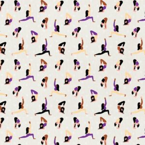 Image d’un motif représentant des personnes pratiquant différentes postures de yoga, idéal pour des accessoires de mode et de bien-être.
