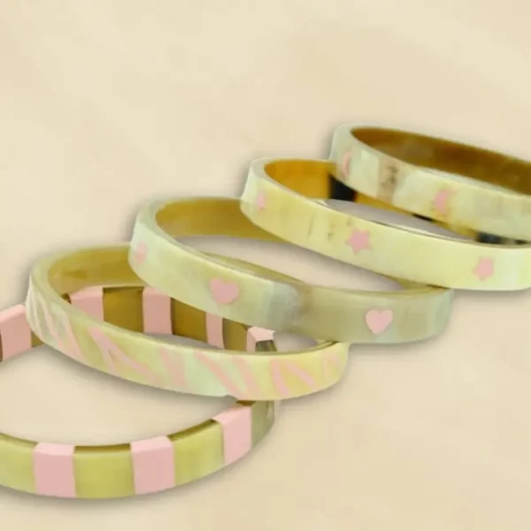 Bracelet corne 10mm PALMIER rose pastel
