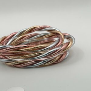 JONC BOUDDHISTE TWIST FIN 3 COULEURS PINK GOLD CHAMPAGNE SILVER
